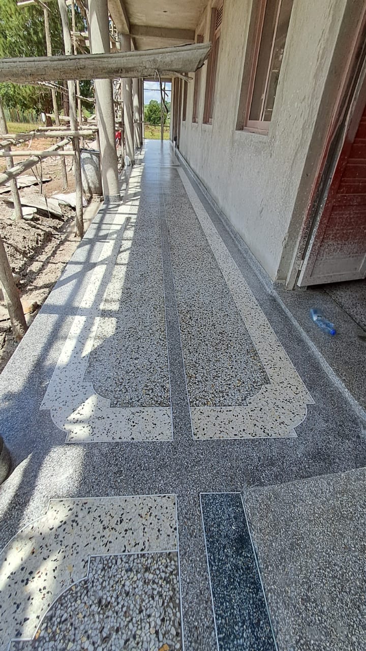 Polished terrazzo covered walkway